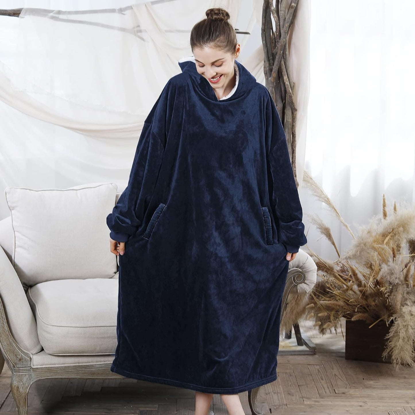 Wearable Blanket Hoodie for Adults & Teens,Oversized Sherpa Hooded Blanket,Warm Cozy Blanket Sweatshirt as Christmas Birthday Gifts for Women Men