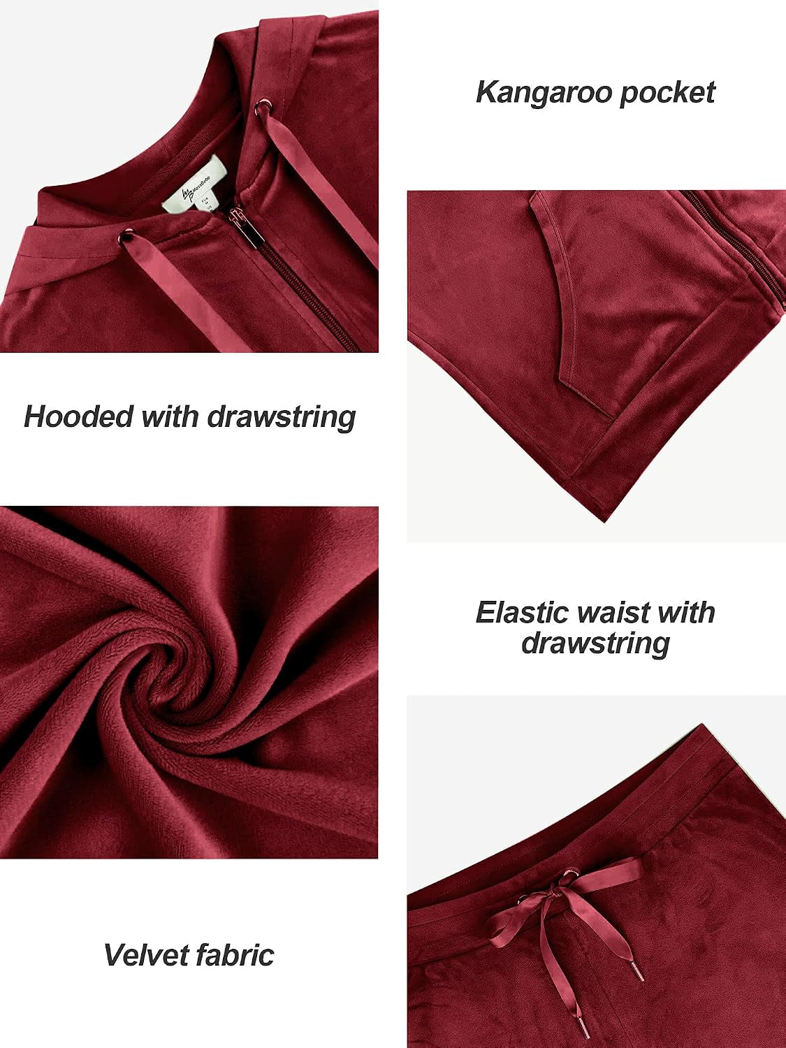 Womens Velour Tracksuits Set Long Sleeve Sweatsuits 2 Piece Sports Outfit Zip Hoodie Sweatpants Joggers Set