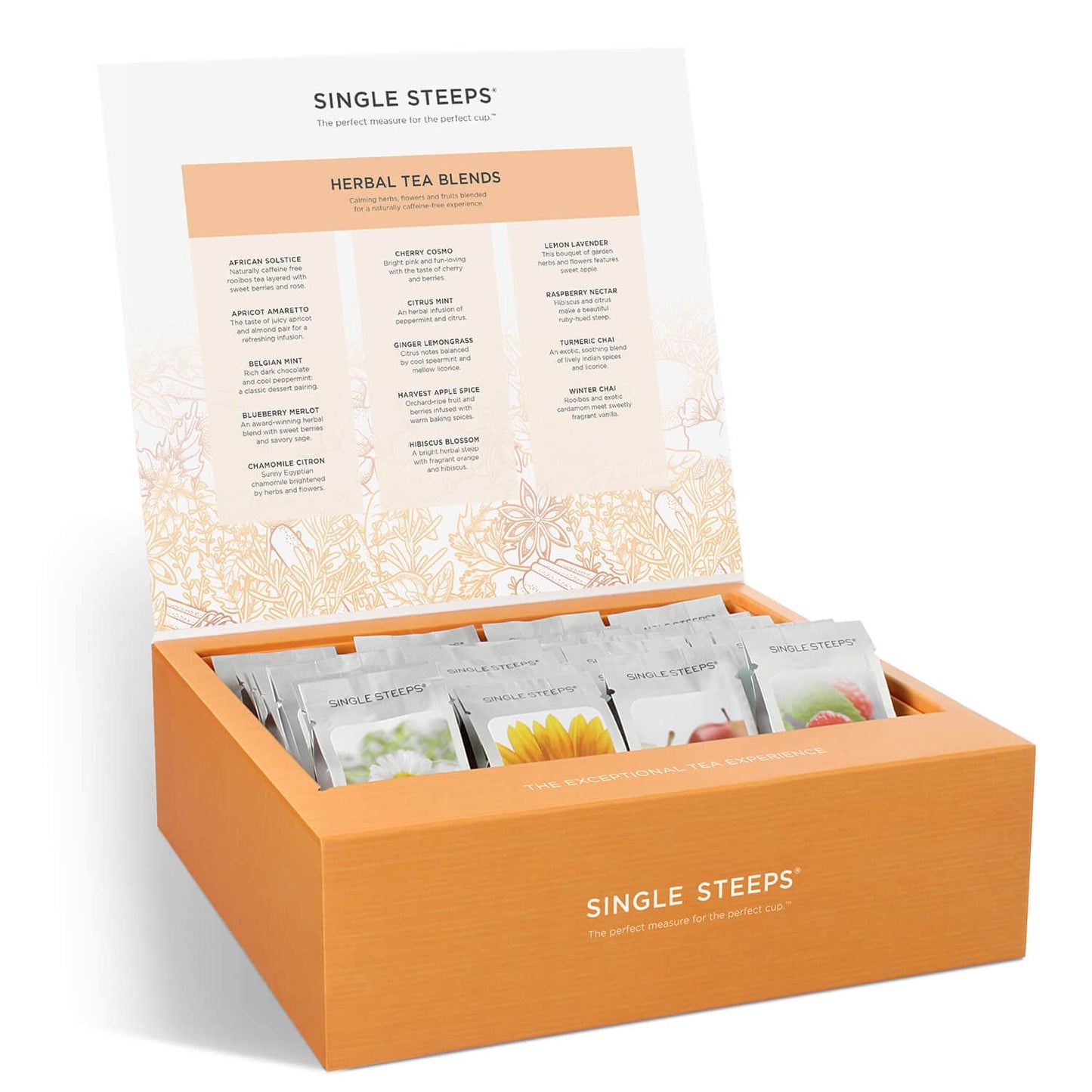Single Steeps Loose Leaf Tea Sampler Tea Chest, Assorted Variety Tea Box, 28 Single Serve Pouches, Herbal Tea