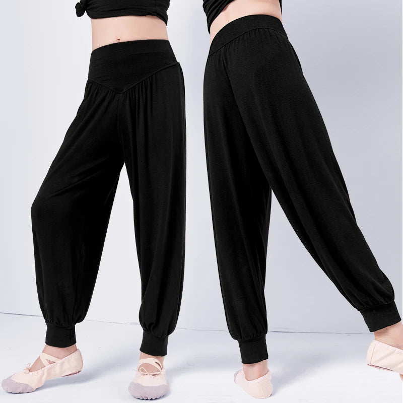 Girls Harem Pants Dance Sports Yoga Pants Kids Black Trousers Harlem Pants Children High Elastic Waist Harem Pants Dance Wear