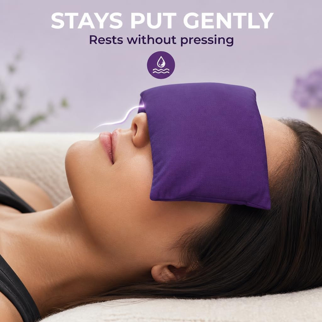 Weighted Lavender Eye Pillow for Women, NOLAVA Includes Free App Meditations, Migraine & Headache Relief, Microwave Hot or Cold Compress, Organic Cotton, French Lavender +Flax Seed, Yoga & Savasana