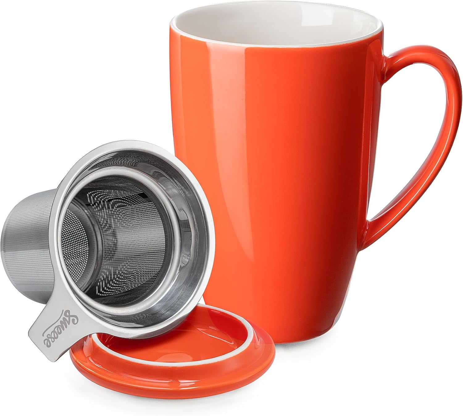15Oz Porcelain Tea Mug with Infuser and Lid – Microwave Safe, Ergonomic Handle, Lead-Free Glaze, for Loose Leaf Tea
