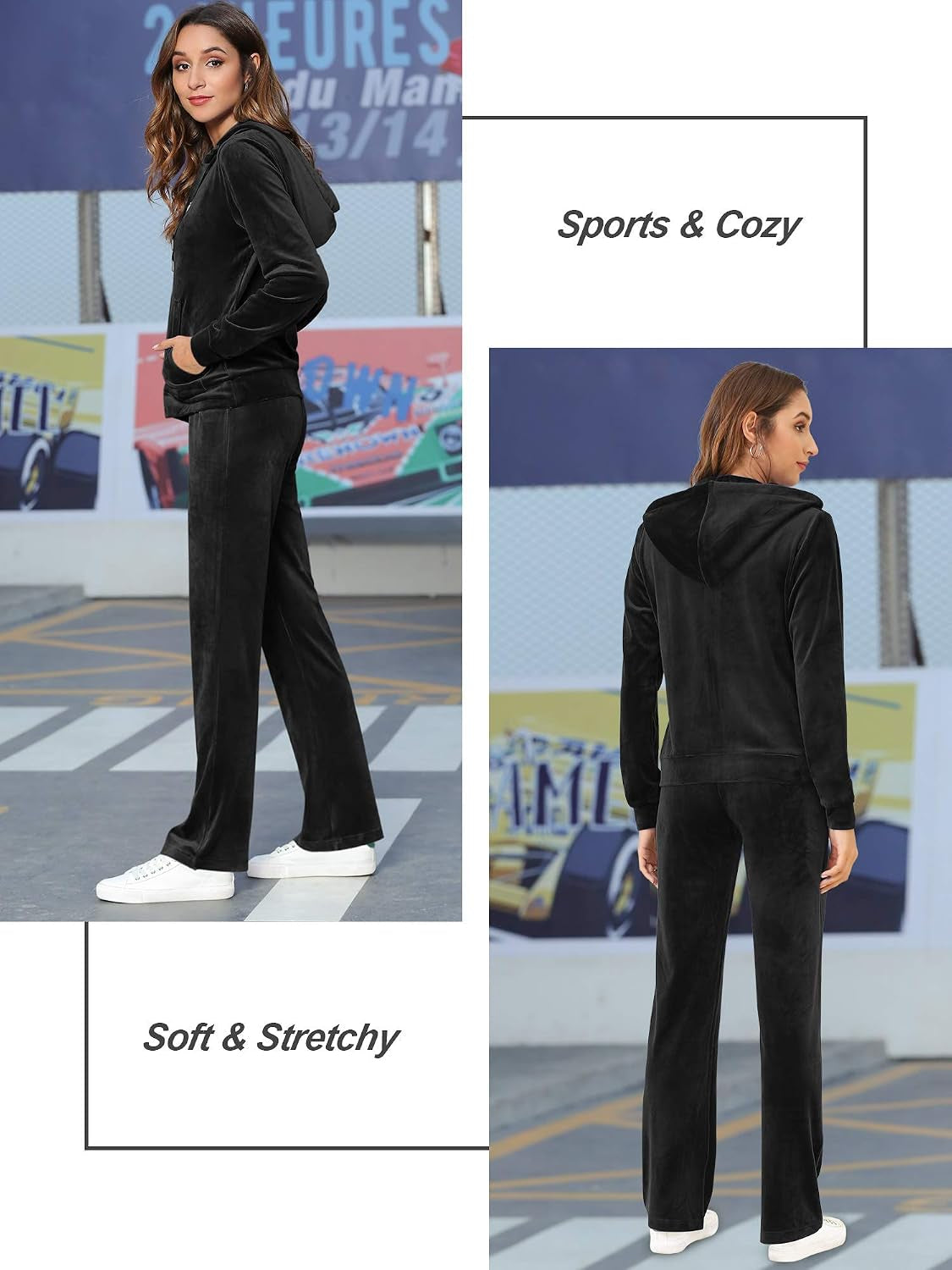 Womens Velour Tracksuits Set Long Sleeve Sweatsuits 2 Piece Sports Outfit Zip Hoodie Sweatpants Joggers Set