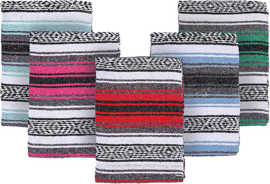 Mexican Yoga Blanket – Colorful Falsa Serape Throw for Yoga, Beach, Picnic, Saddle, or Home Décor – Soft Woven Boho Blanket (5-Pack Assorted)