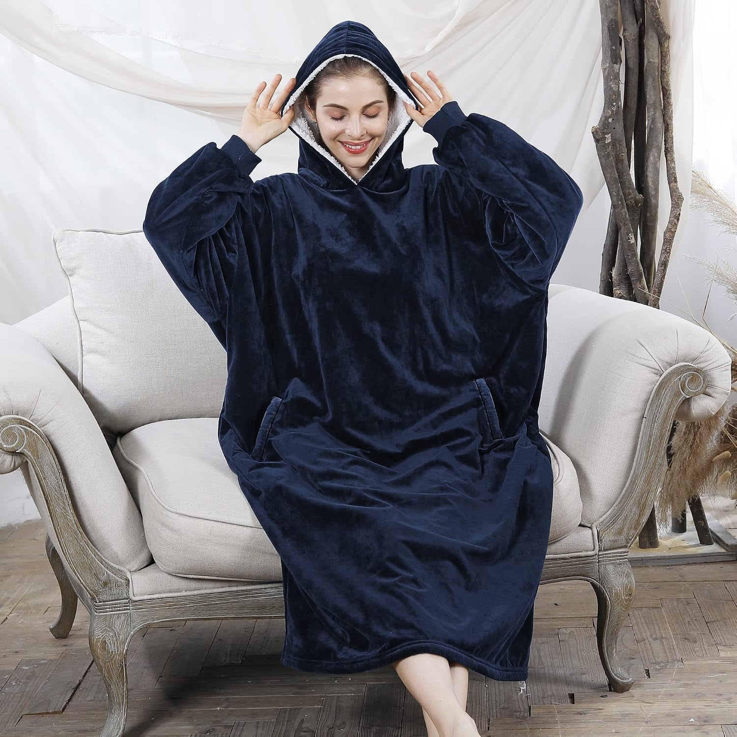 Wearable Blanket Hoodie for Adults & Teens,Oversized Sherpa Hooded Blanket,Warm Cozy Blanket Sweatshirt as Christmas Birthday Gifts for Women Men