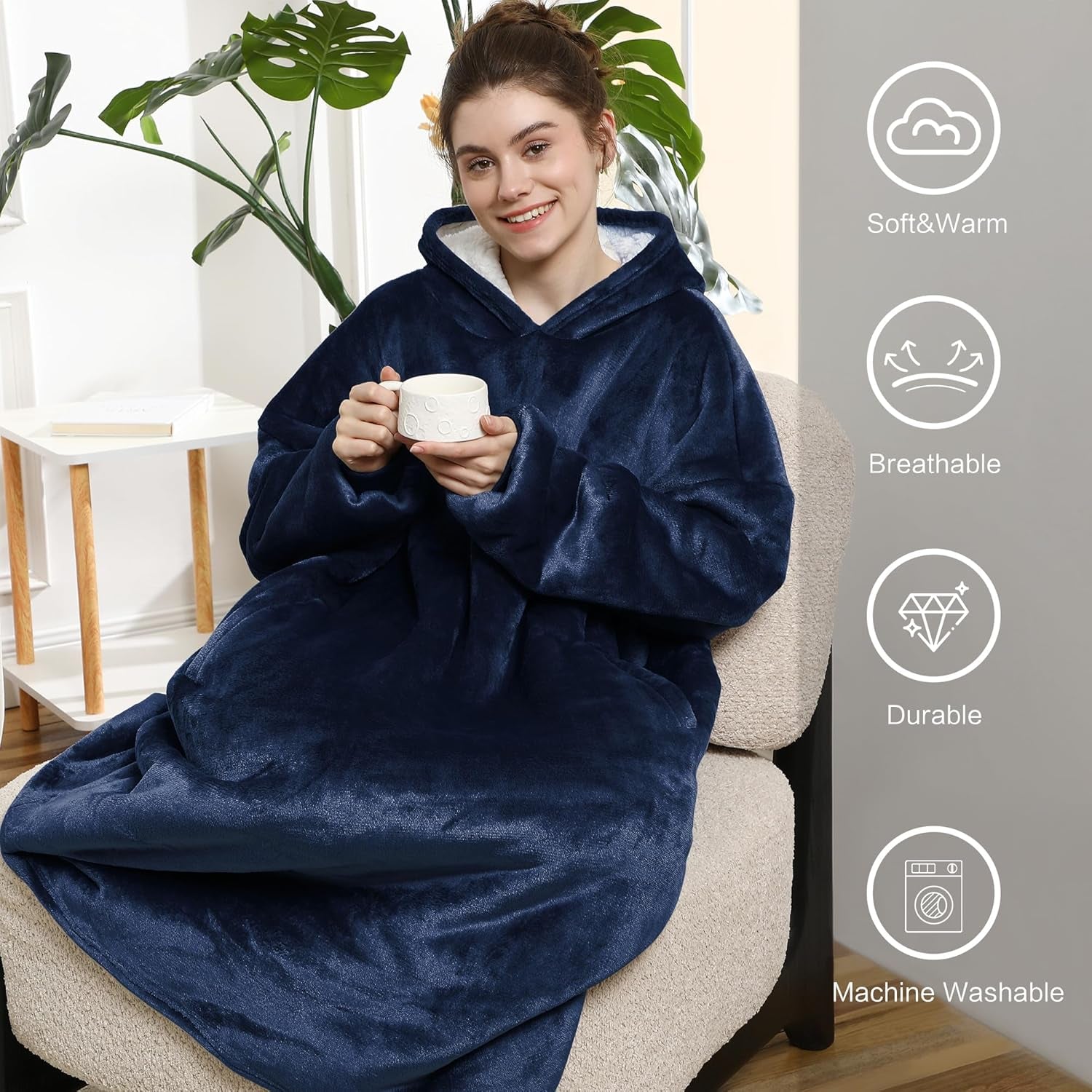 Wearable Blanket Hoodie for Adults & Teens,Oversized Sherpa Hooded Blanket,Warm Cozy Blanket Sweatshirt as Christmas Birthday Gifts for Women Men