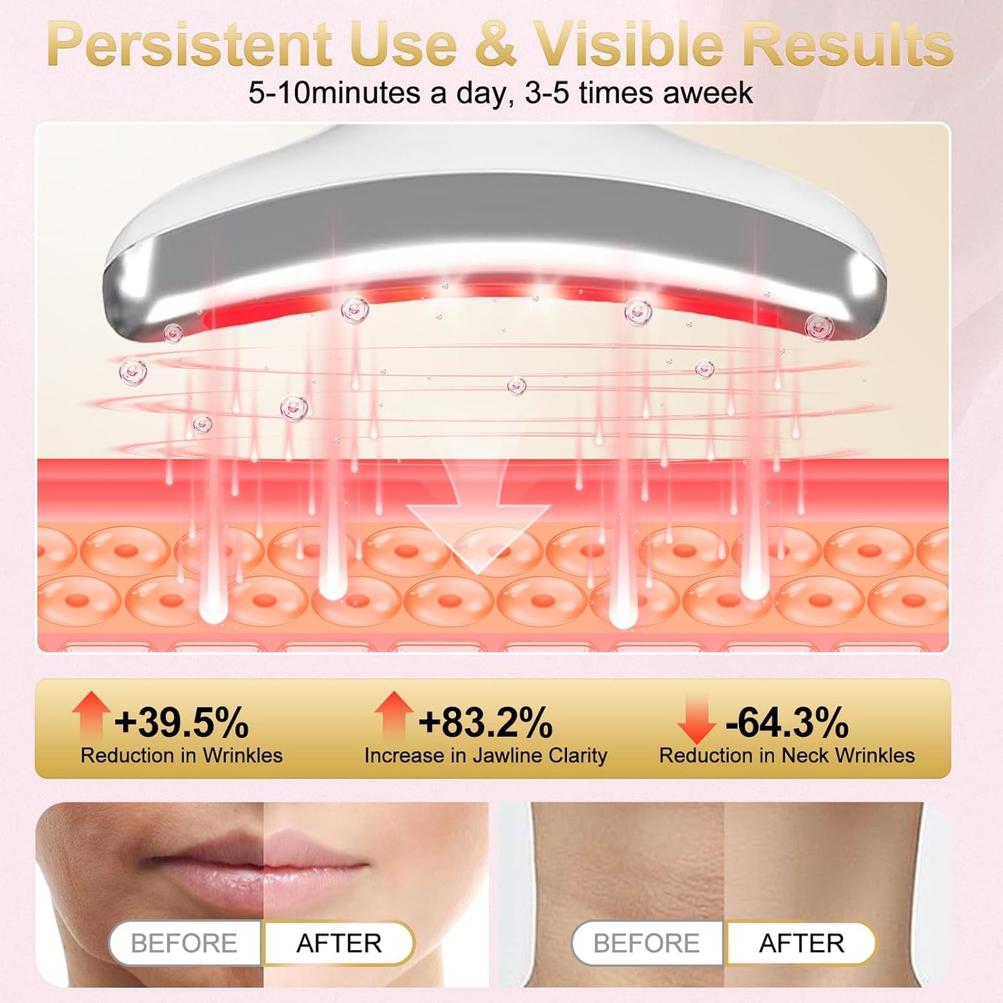 Neck Face Massager, 4 Color LED Facial Massager with Micro-Current Vibration Facial Cold and Hot Service for Wrinkles, Double Chin, Multifunctional Facial Light Therapy Device for Skin Care at Home