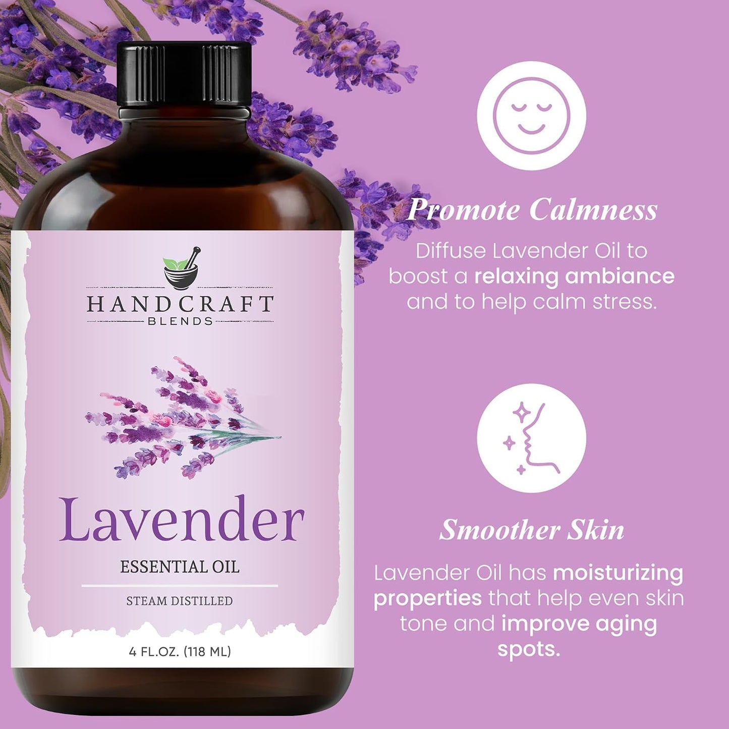 Lavender Essential Oil – Huge 4 Fl Oz – Essential Oil for Diffuser and Aromatherapy, Skin, Massage, Candle and Soap Making Fragrance