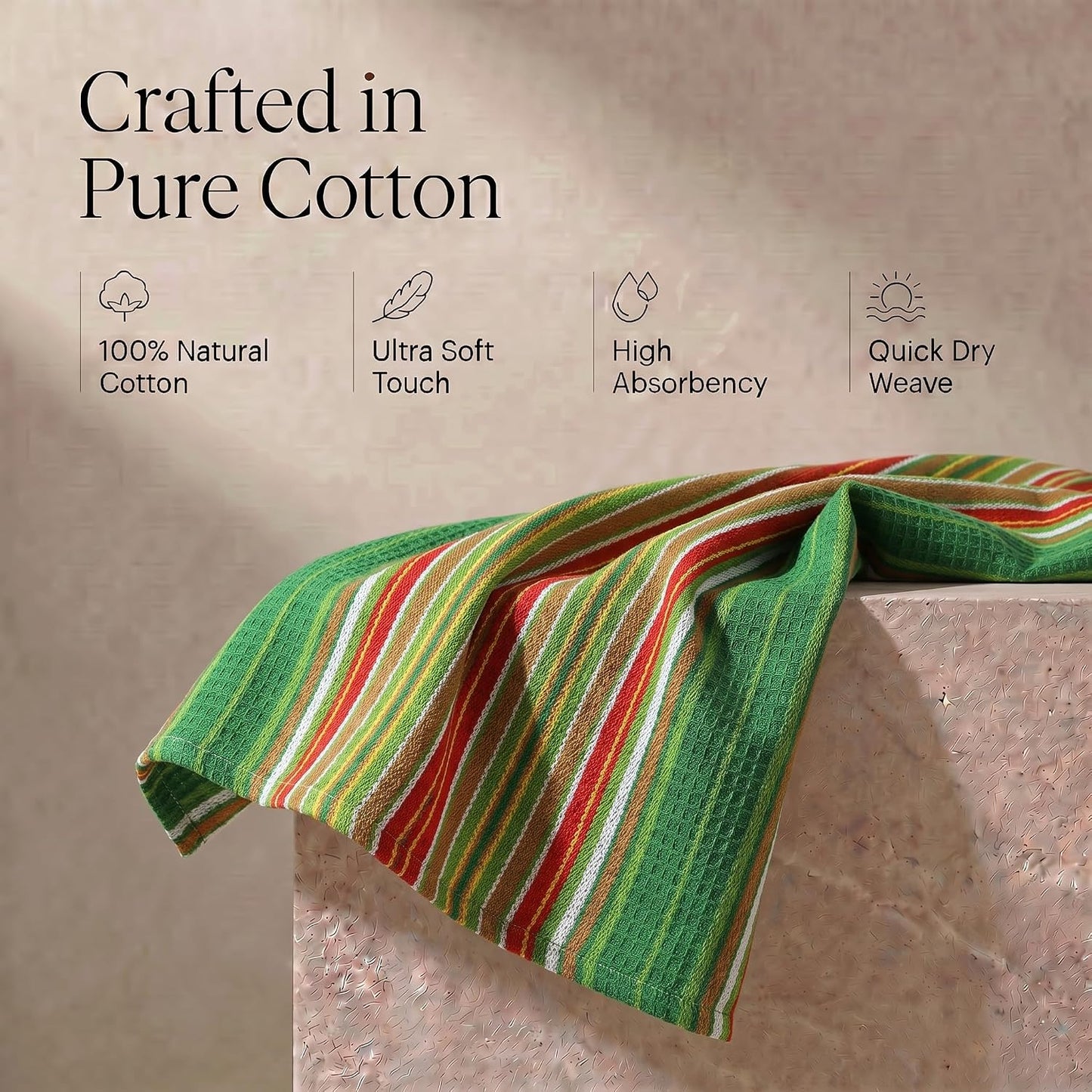 Kitchen Towels Waffle Stripes Dish Towels for Kitchen Leaf Green Set of 6 Kitchen Towels Highly Absorbent Cotton over Sized 20X30 in with Mitered Corners Kitchen Hand Tea Towels