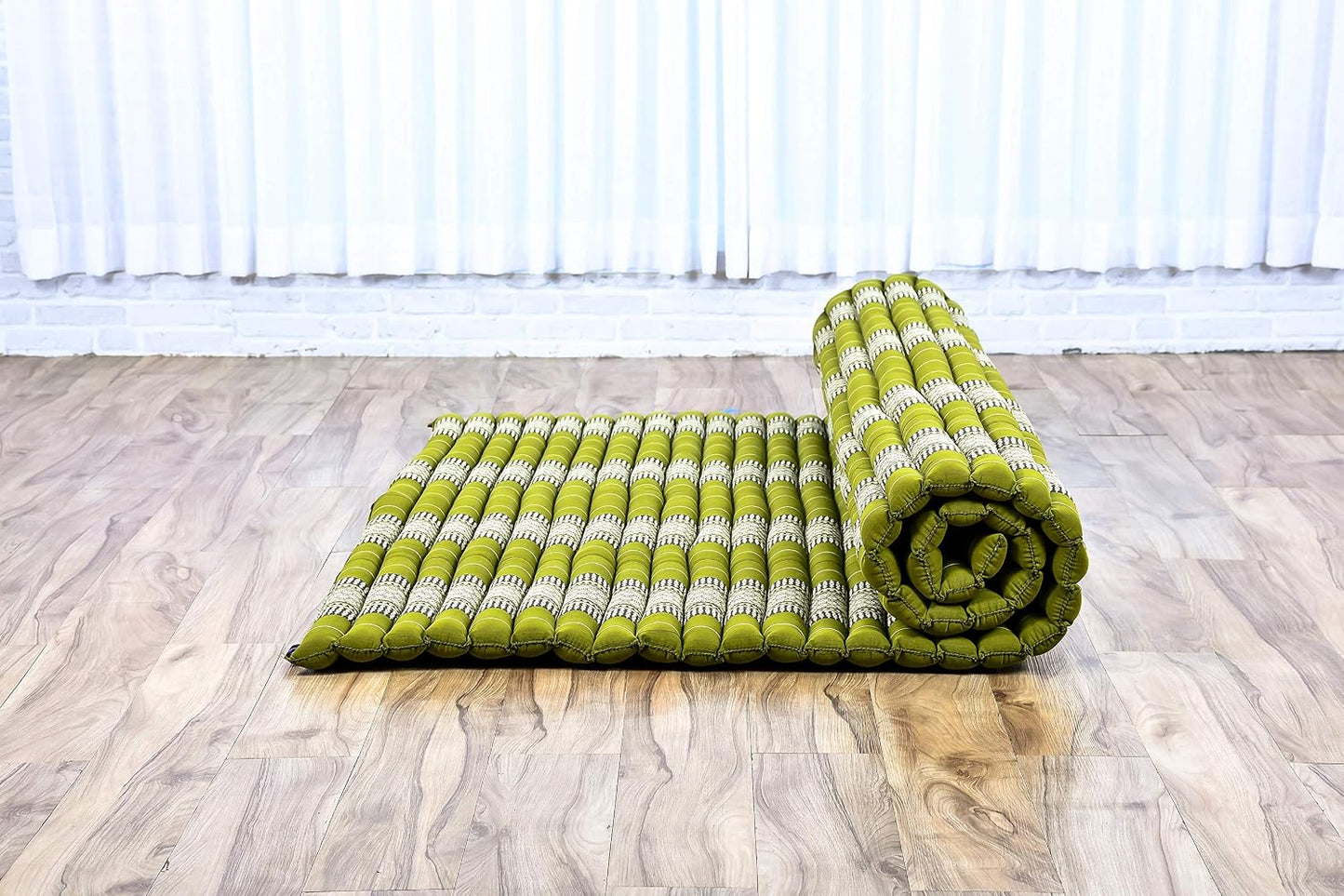- Foldable Floor Mattress - Japanese Roll up Futon -Trifold Tatami Mat- Guest Floor Bed - Camping Mattress - Thai Massage Mat, Kapok Filled, 75 X 57 Inches, Green