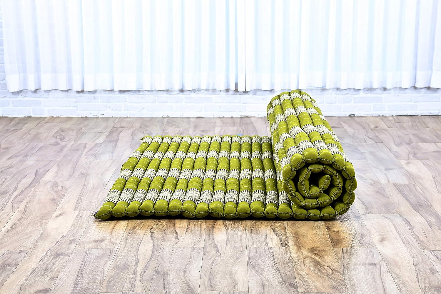 - Foldable Floor Mattress - Japanese Roll up Futon -Trifold Tatami Mat- Guest Floor Bed - Camping Mattress - Thai Massage Mat, Kapok Filled, 75 X 57 Inches, Green