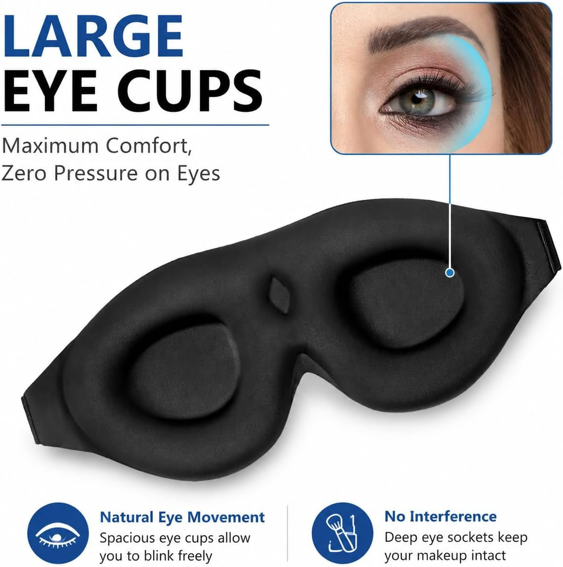 Sleep Mask Memory Foam Contoured Eye Cups for Women and Men, Soft 3D Blackout Eye Mask for Sleeping No Pressure on Eyelids and Eyelashes Protection, Earplugs Set, Black