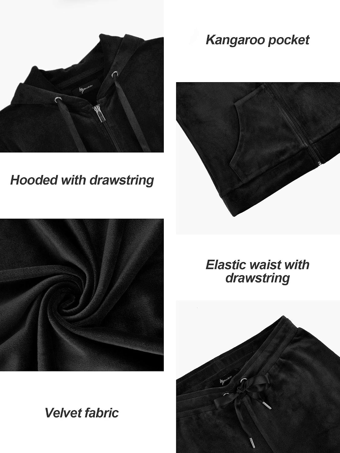 Womens Velour Tracksuits Set Long Sleeve Sweatsuits 2 Piece Sports Outfit Zip Hoodie Sweatpants Joggers Set