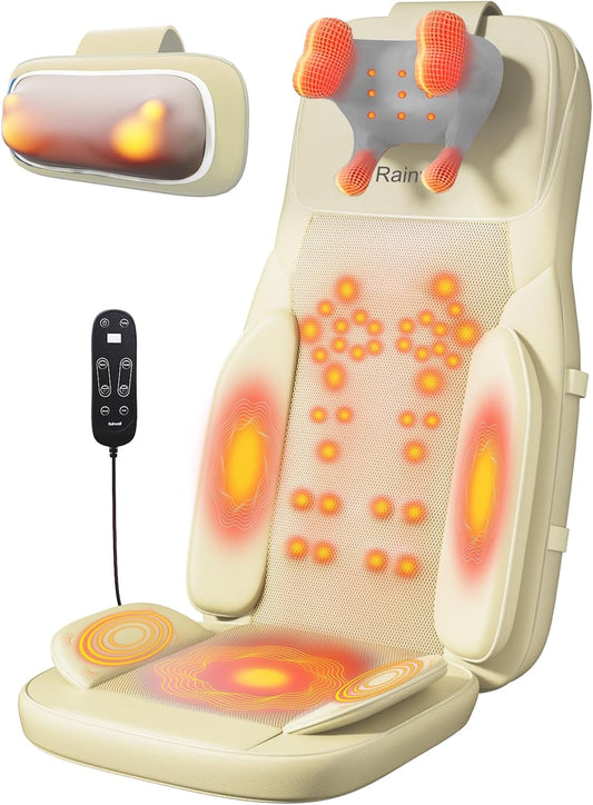 Shiatsu Neck and Back Massage Cushion with Heat - 4D Deep Tissue Kneading Full-Back Massager for Relief Tension, Adjustable Intensity & Height, for Office Chair & Home