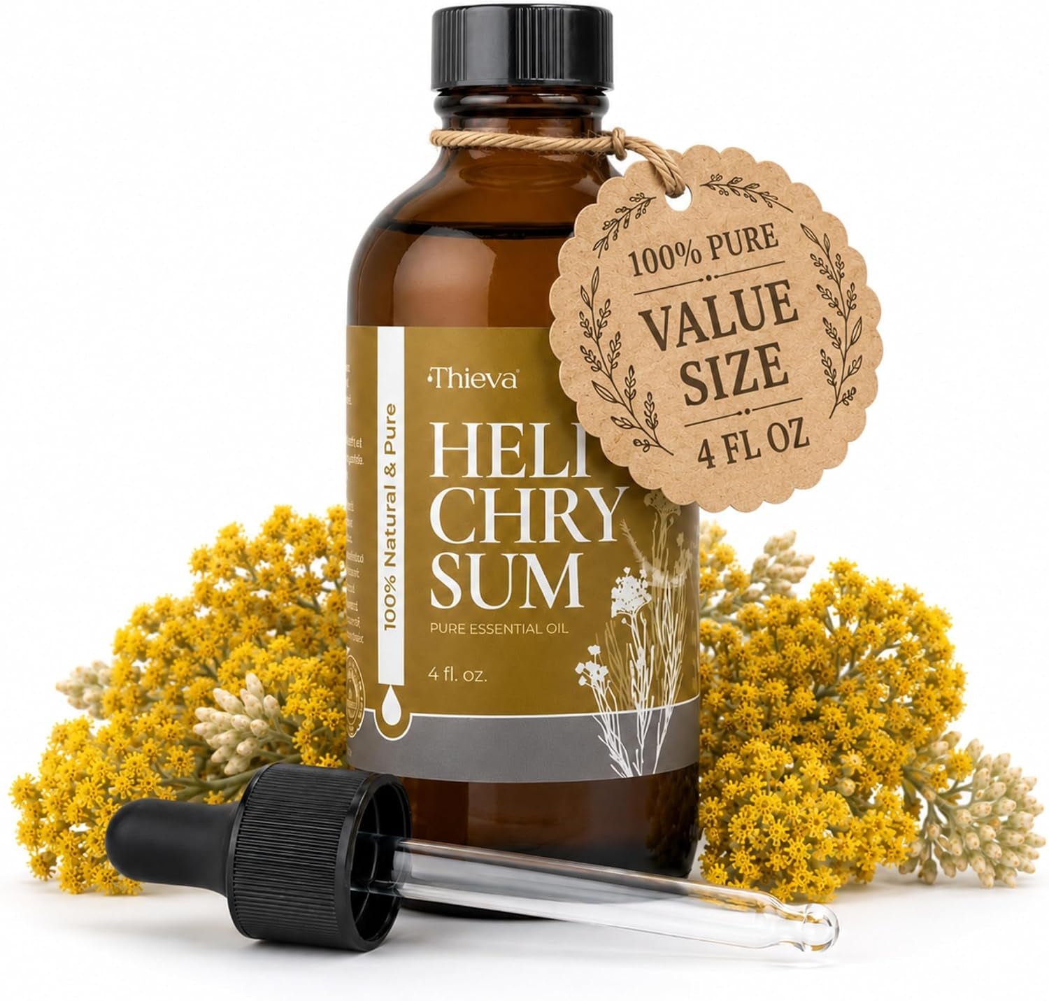 Helichrysum Essential Oil 4 Oz (118 Ml) – 100% Pure and Natural Non-Gmo Helichrysum (Gymnocephalum) Oil for Aromatherapy, Focus, and Relaxation