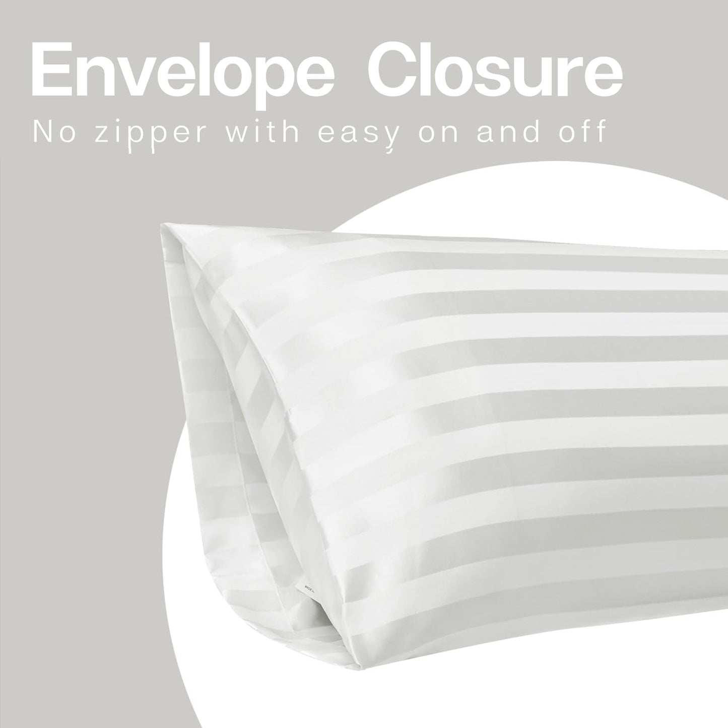 Satin Body Pillow Cover, Soft and Breathable Body Pillow Case with Envelope Closure, Cooling and Silky Long Pillowcase for Hair and Skin,Grey (20X54, Ivory Striped)