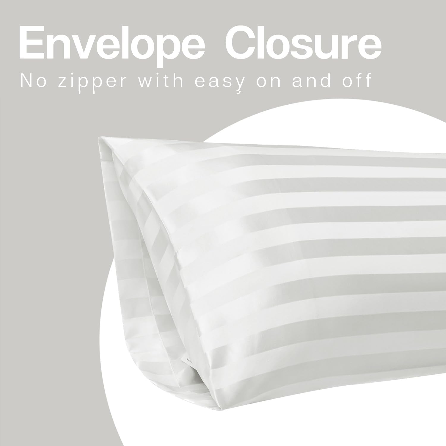 Satin Body Pillow Cover, Soft and Breathable Body Pillow Case with Envelope Closure, Cooling and Silky Long Pillowcase for Hair and Skin,Grey (20X54, Ivory Striped)