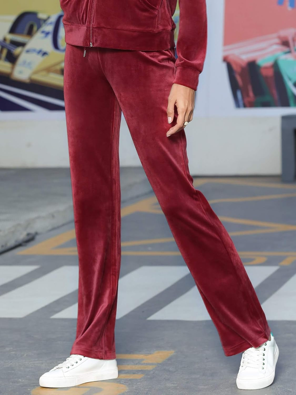 Womens Velour Tracksuits Set Long Sleeve Sweatsuits 2 Piece Sports Outfit Zip Hoodie Sweatpants Joggers Set