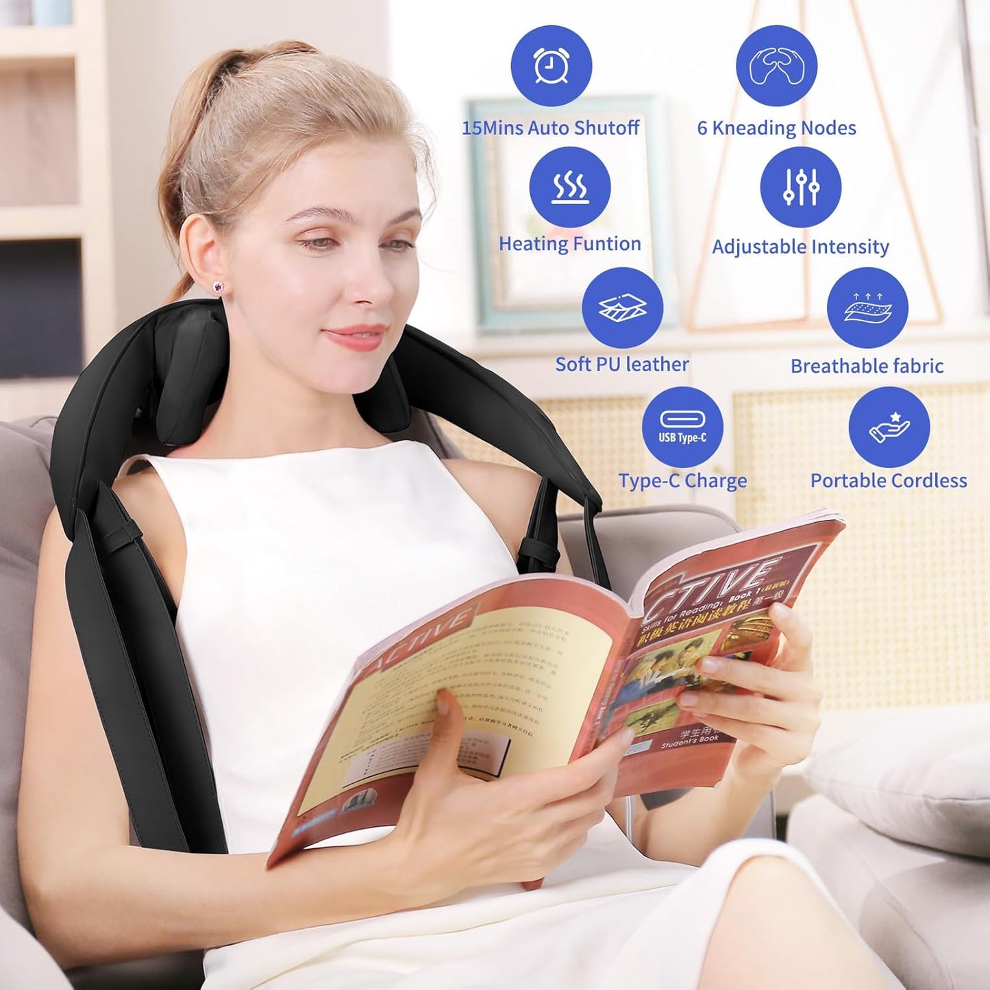 Shiatsu Neck Massager for Pain Relief Deep Tissue, Cordless Shoulder and Back Massager with Heat, Kneading Whole Body Massager Use for Home Office Car, Gifts for Mom Dad Him Her