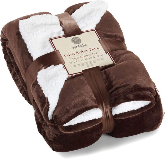 Sherpa Throw Blanket Super Soft Reversible Ultra Luxurious Plush Blanket, 50 X 60 Inches, Brown/White