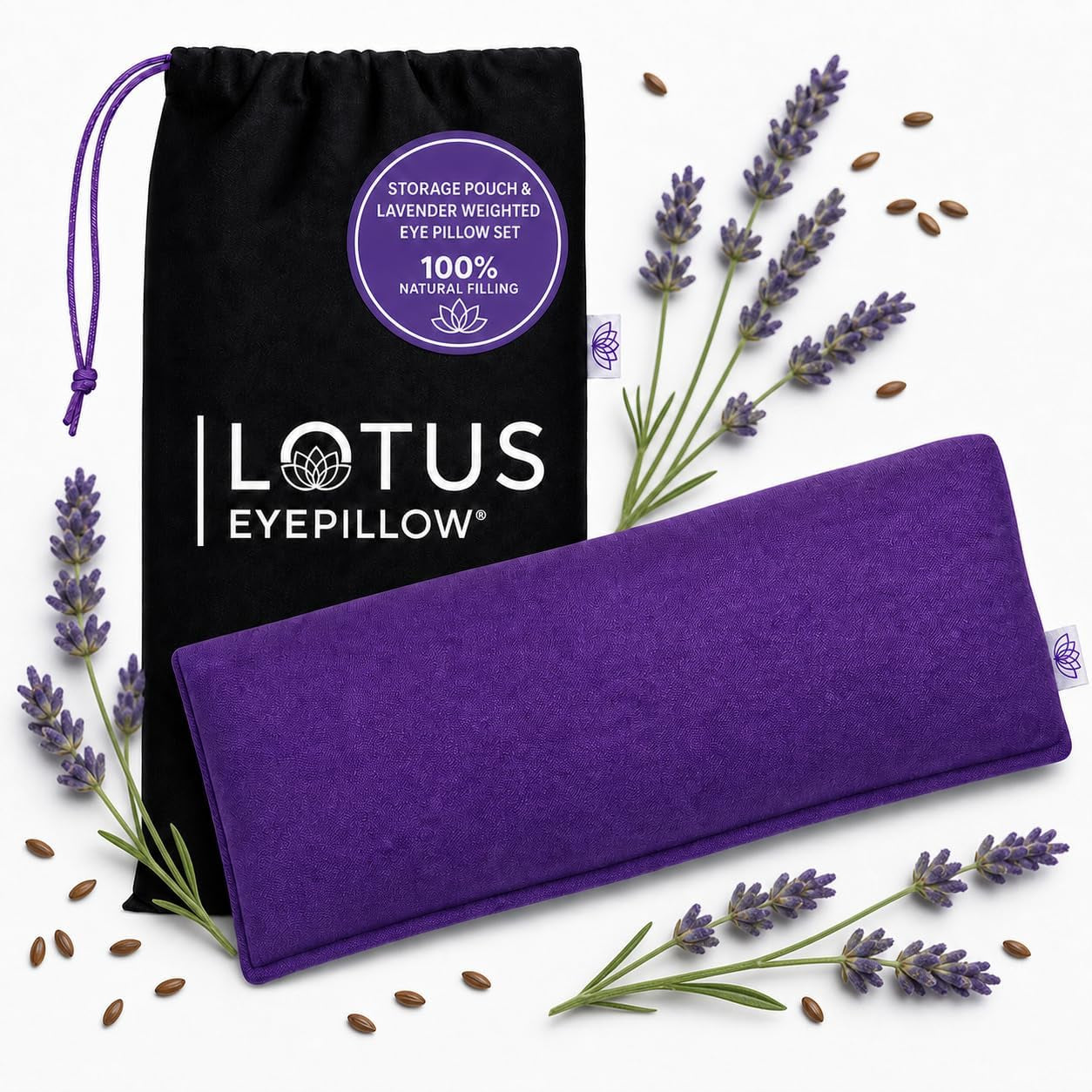 Weighted Lavender Eye Pillow for Women, NOLAVA Includes Free App Meditations, Migraine & Headache Relief, Microwave Hot or Cold Compress, Organic Cotton, French Lavender +Flax Seed, Yoga & Savasana