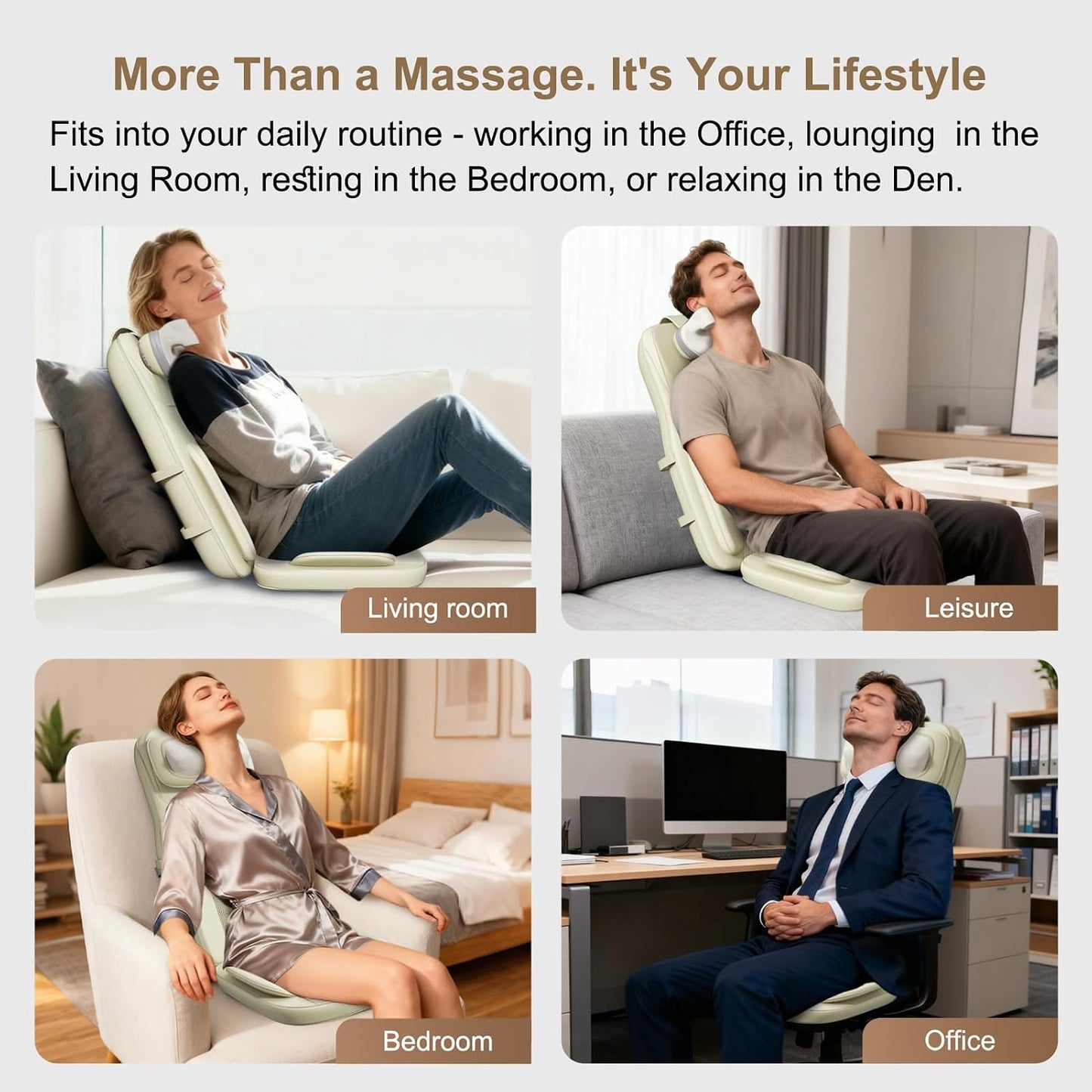 Shiatsu Neck and Back Massage Cushion with Heat - 4D Deep Tissue Kneading Full-Back Massager for Relief Tension, Adjustable Intensity & Height, for Office Chair & Home