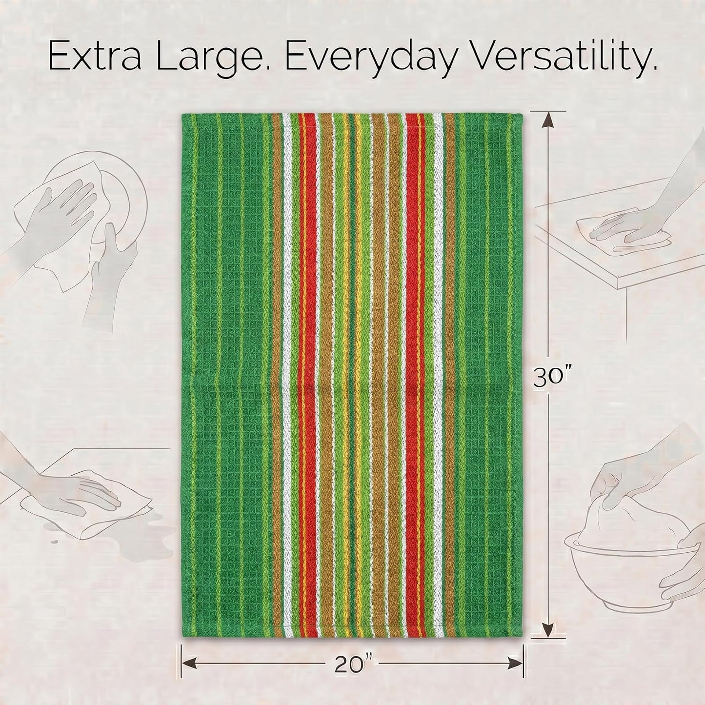 Kitchen Towels Waffle Stripes Dish Towels for Kitchen Leaf Green Set of 6 Kitchen Towels Highly Absorbent Cotton over Sized 20X30 in with Mitered Corners Kitchen Hand Tea Towels