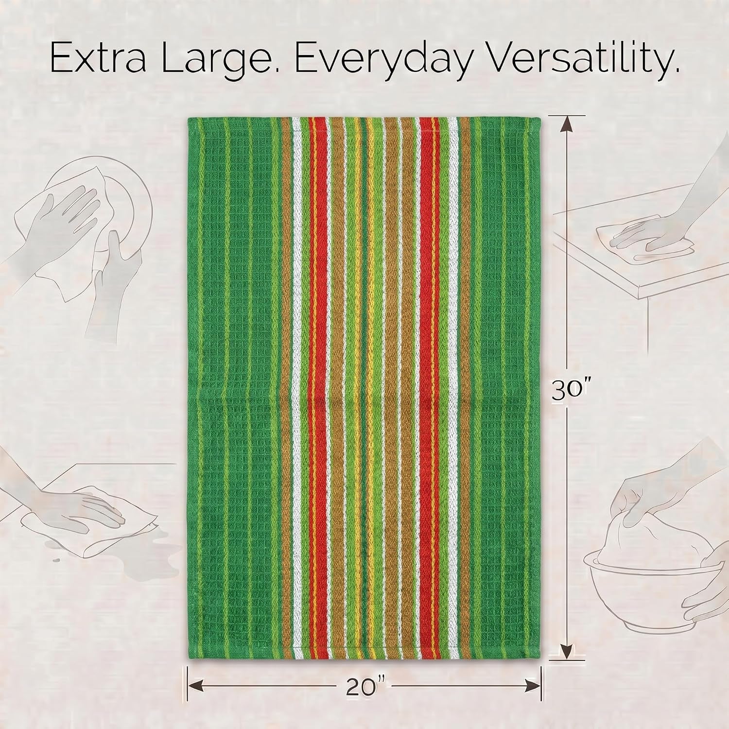 Kitchen Towels Waffle Stripes Dish Towels for Kitchen Leaf Green Set of 6 Kitchen Towels Highly Absorbent Cotton over Sized 20X30 in with Mitered Corners Kitchen Hand Tea Towels