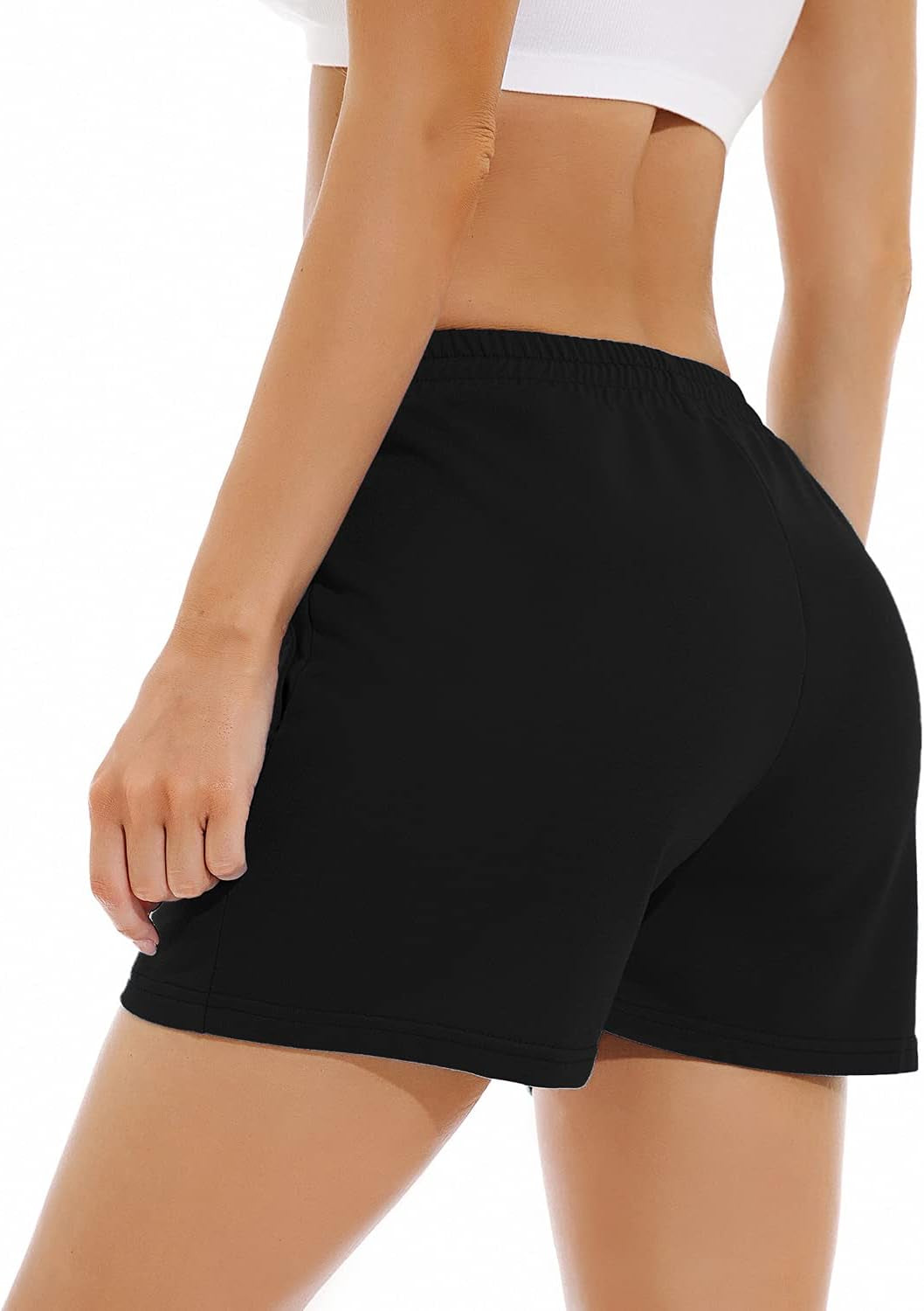 Womens Shorts Casual Summer Workout Running with Drawstring Pockets Black
