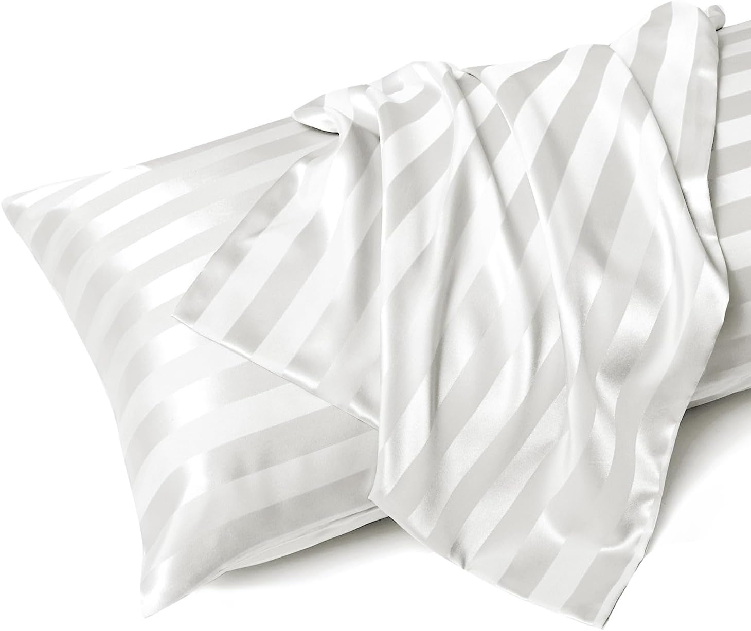 Satin Body Pillow Cover, Soft and Breathable Body Pillow Case with Envelope Closure, Cooling and Silky Long Pillowcase for Hair and Skin,Grey (20X54, Ivory Striped)