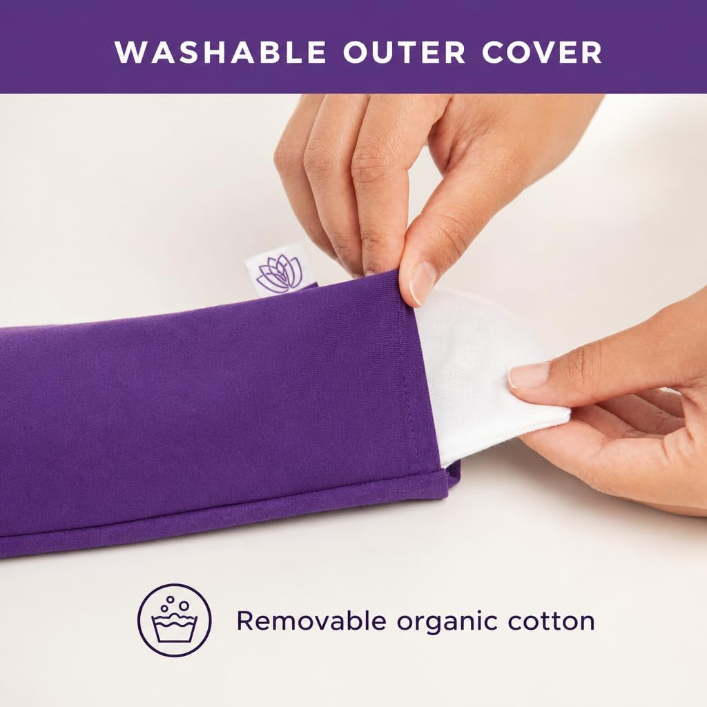 Weighted Lavender Eye Pillow for Women, NOLAVA Includes Free App Meditations, Migraine & Headache Relief, Microwave Hot or Cold Compress, Organic Cotton, French Lavender +Flax Seed, Yoga & Savasana