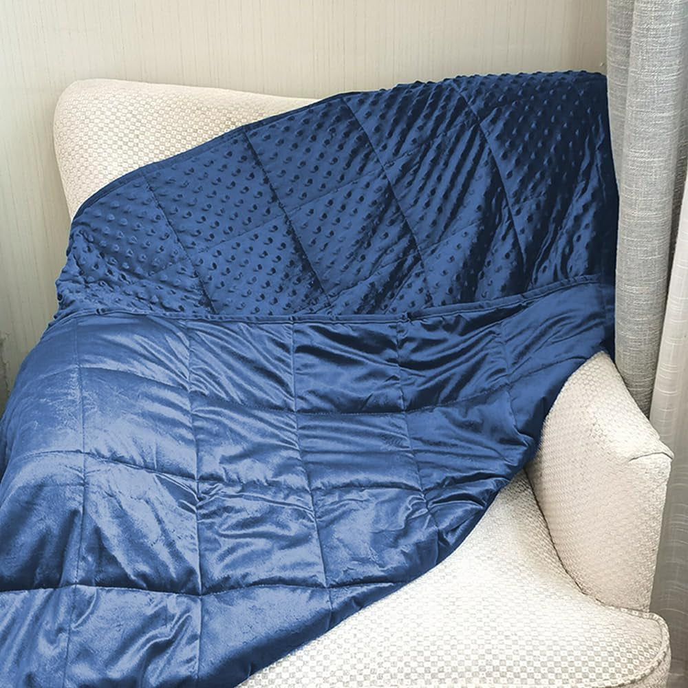 Reversible Weighted Blanket for All Season, Luxury Velvet, Warm and Cool, Adult 5Lb Blue Weighted Blanket, Enjoy Sleeping Anywhere(Blue,36"X48" 5Lbs)