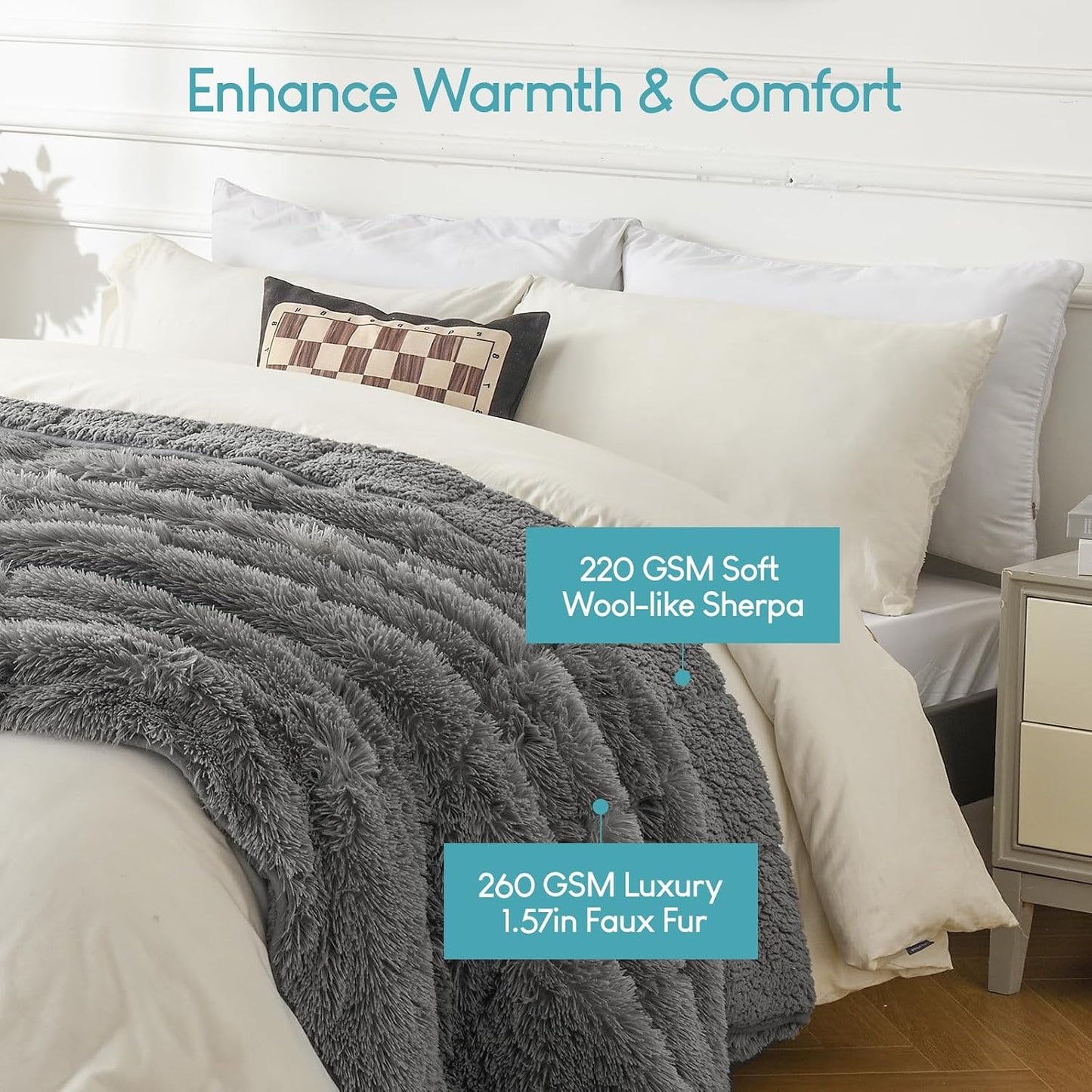 Faux Fur Weighted Blanket 15Lbs, Soft Fuzzy Luxurious Fluffy Heavy Blanket, Plush Sherpa Dual Side Cozy Warm Throw Blanket for Bed Couch Sleeping, Grey, 48X72 Inches