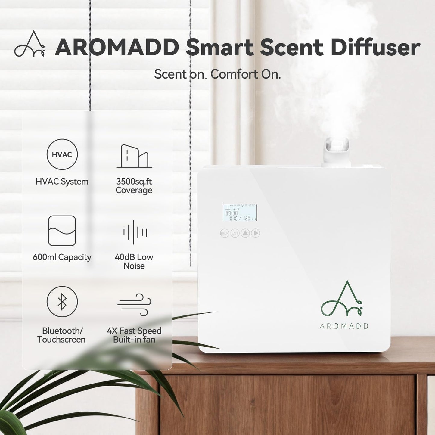 2025 Upgraded 3500 Sq.Ft Smart Scent Diffuser - HVAC System, Whole House Aroma & Hotel Collection Diffuser, Waterless Essential Oil Diffuser for Home Large Room, Cold Air Tech, 600Ml (White)