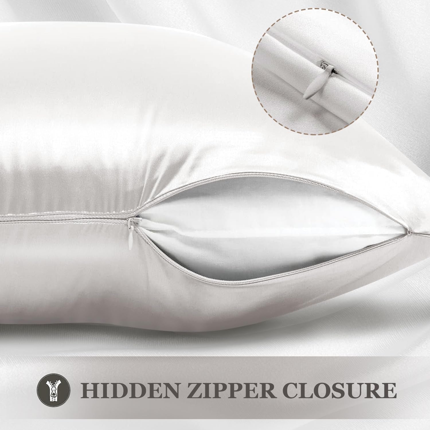 100% Silk Pillowcase - Mulberry Silk Pillow Cases, 22 Momme 6A Grade Fibers, Silk Pillow Case for Hair and Skin Health, with Hidden Zipper (Standard 20''×26'', Ivory White, 1PC)