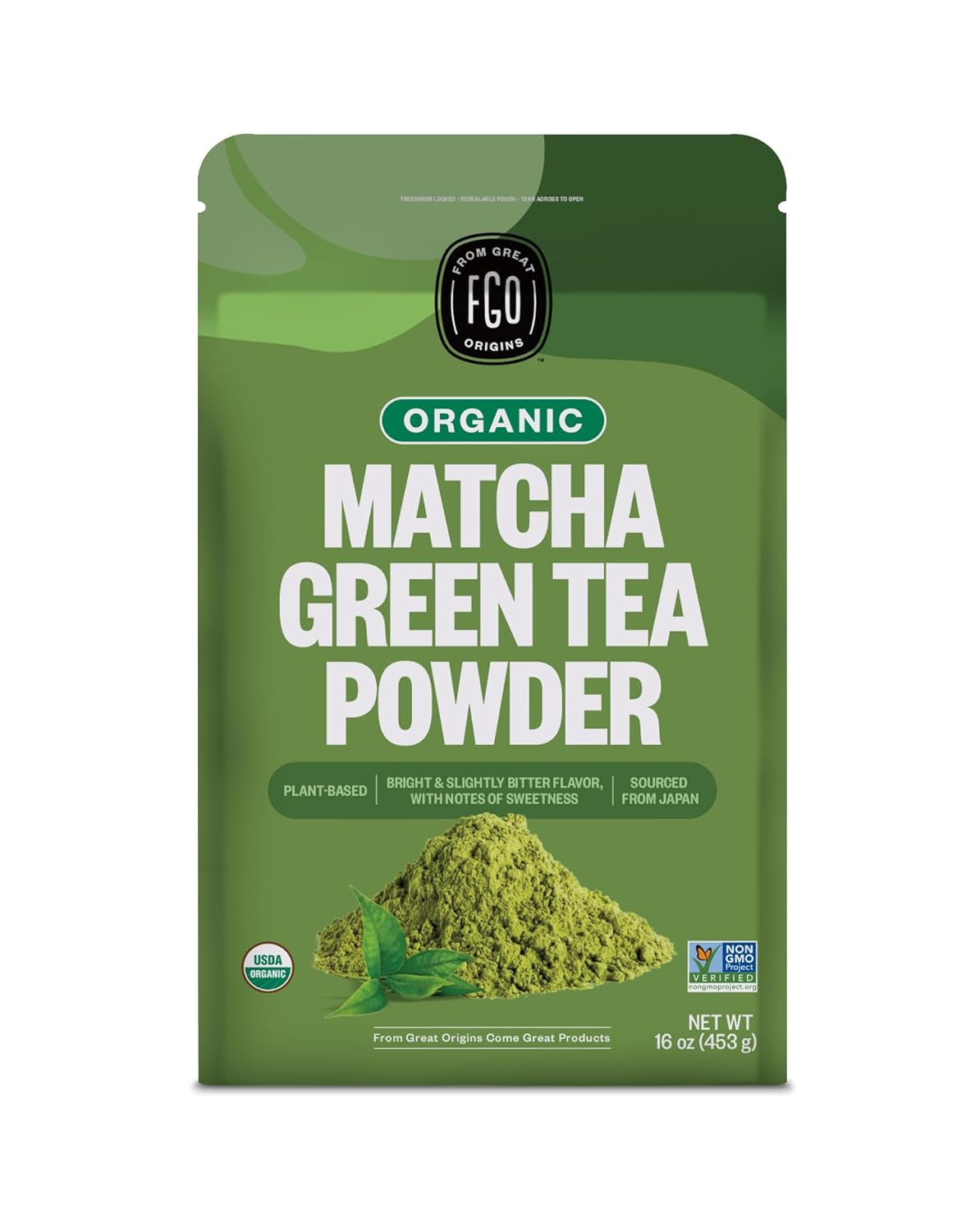 Organic Matcha Green Tea Powder - Organic Matcha for Lattes, Smoothies & Baking - USDA Organic & Non-Gmo - 16Oz Resealable Bag