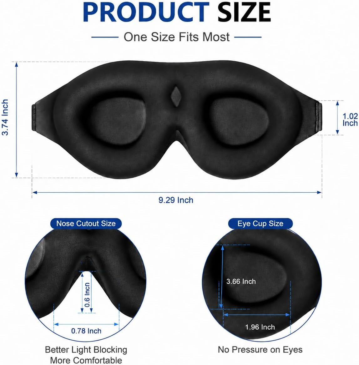 Sleep Mask Memory Foam Contoured Eye Cups for Women and Men, Soft 3D Blackout Eye Mask for Sleeping No Pressure on Eyelids and Eyelashes Protection, Earplugs Set, Black