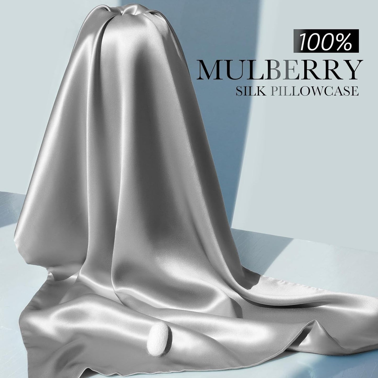 100% Mulberry Silk Pillowcase for Hair and Skin, 22 Momme Pure Natural Silk Pillow Case Both Sided with Zipper, Pillow Cover for Women Mom Men (Silver Grey, Standard 20''×26'', 1 Pack)