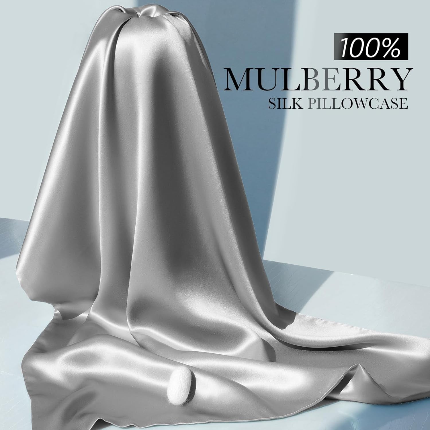 100% Mulberry Silk Pillowcase for Hair and Skin, 22 Momme Pure Natural Silk Pillow Case Both Sided with Zipper, Pillow Cover for Women Mom Men (Silver Grey, Standard 20''×26'', 1 Pack)