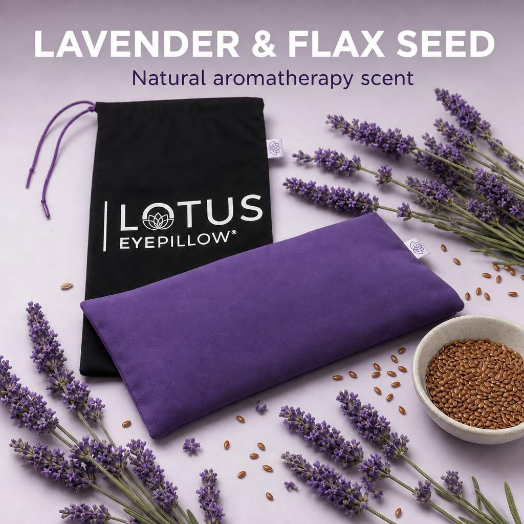 Weighted Lavender Eye Pillow for Women, NOLAVA Includes Free App Meditations, Migraine & Headache Relief, Microwave Hot or Cold Compress, Organic Cotton, French Lavender +Flax Seed, Yoga & Savasana