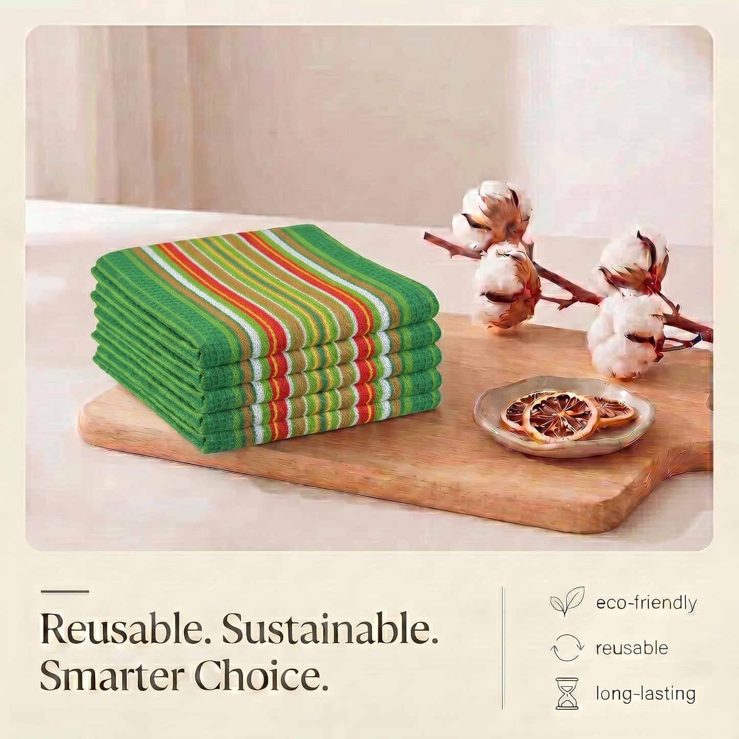 Kitchen Towels Waffle Stripes Dish Towels for Kitchen Leaf Green Set of 6 Kitchen Towels Highly Absorbent Cotton over Sized 20X30 in with Mitered Corners Kitchen Hand Tea Towels