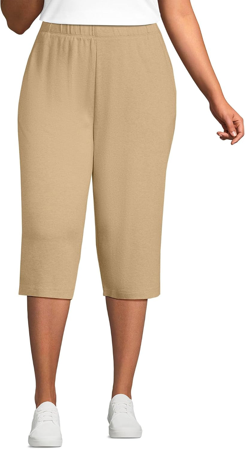 Women'S Sport Knit High Rise Elastic Waist Capri Pants