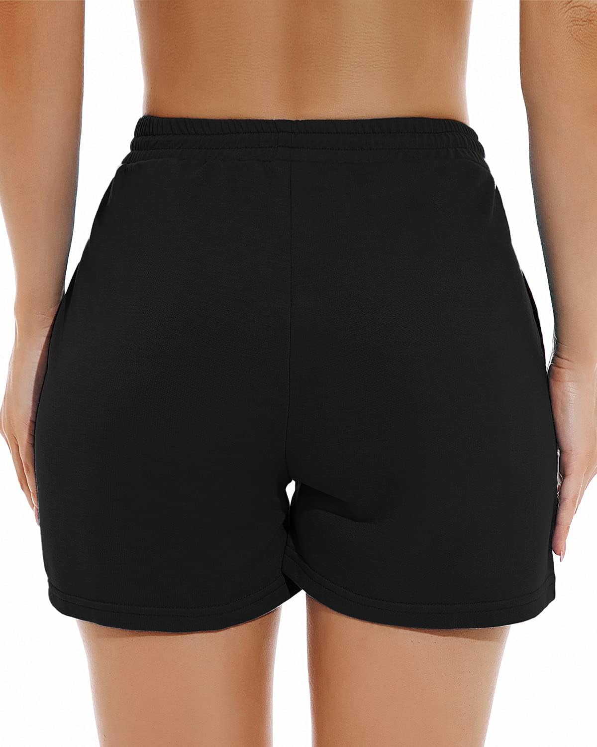 Womens Shorts Casual Summer Workout Running with Drawstring Pockets Black