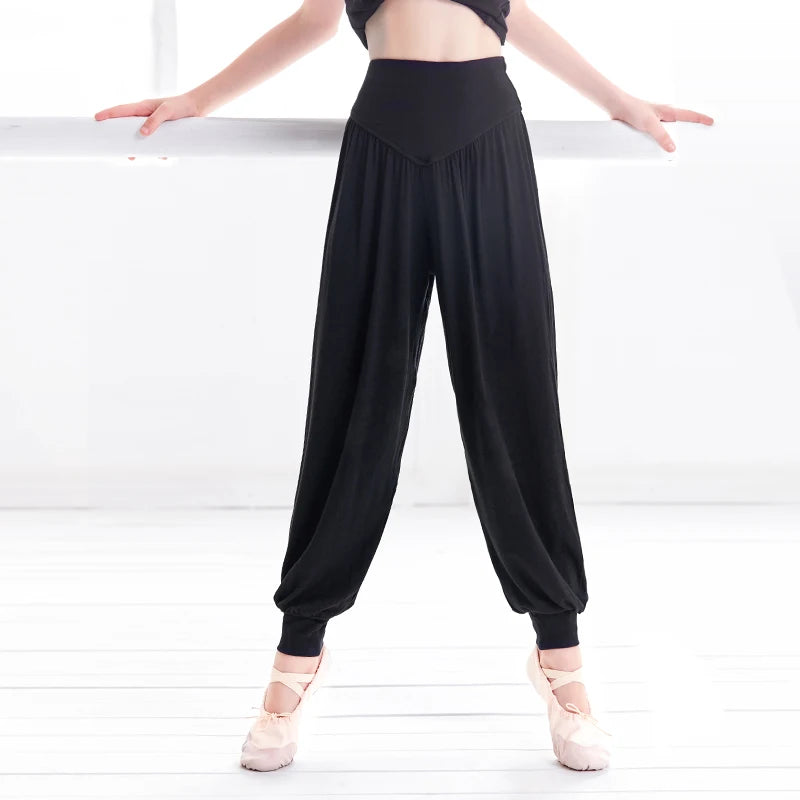 Girls Harem Pants Dance Sports Yoga Pants Kids Black Trousers Harlem Pants Children High Elastic Waist Harem Pants Dance Wear