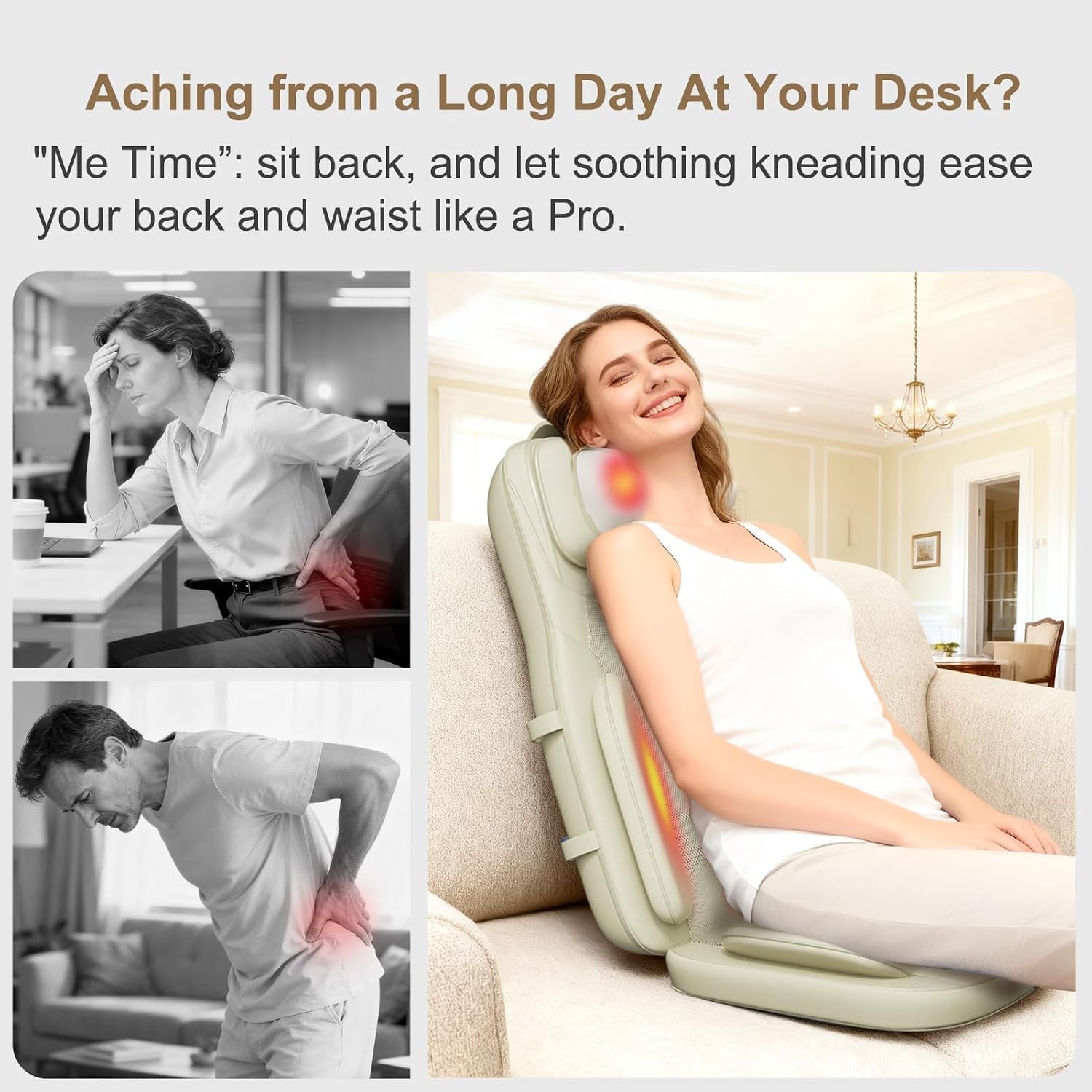Shiatsu Neck and Back Massage Cushion with Heat - 4D Deep Tissue Kneading Full-Back Massager for Relief Tension, Adjustable Intensity & Height, for Office Chair & Home
