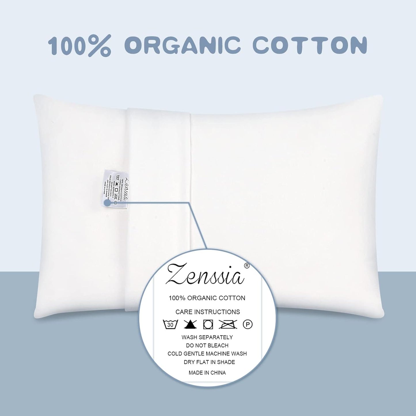 Organic Cotton Toddler Pillowcase/Travel Pillowcase Pack of 2 Set 13X18 Inches with Envelope Closure - Soft & Breathable Baby Pillow Case Cover Solid White