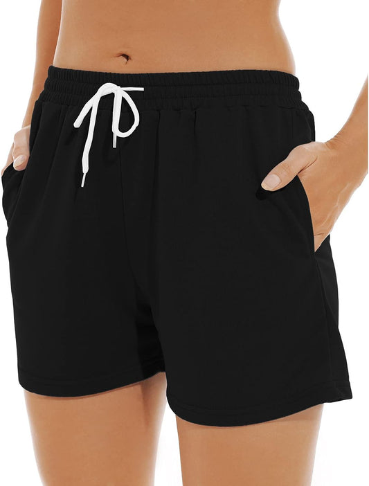Womens Shorts Casual Summer Workout Running with Drawstring Pockets Black