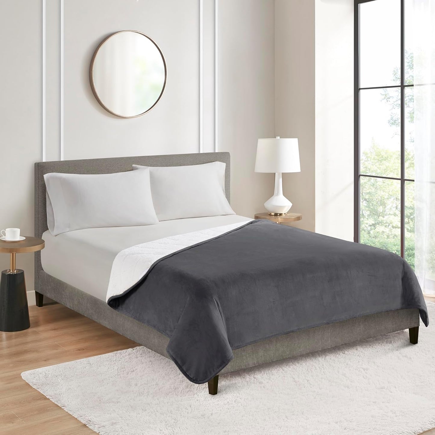 Weighted Blanket 15 Pounds for Adults, Fuzzy Soft Sherpa Fleece Heavy Blankets Queen Size for Bed, 60X80 Inch, Charcoal Gray, Dual Sided Comfort