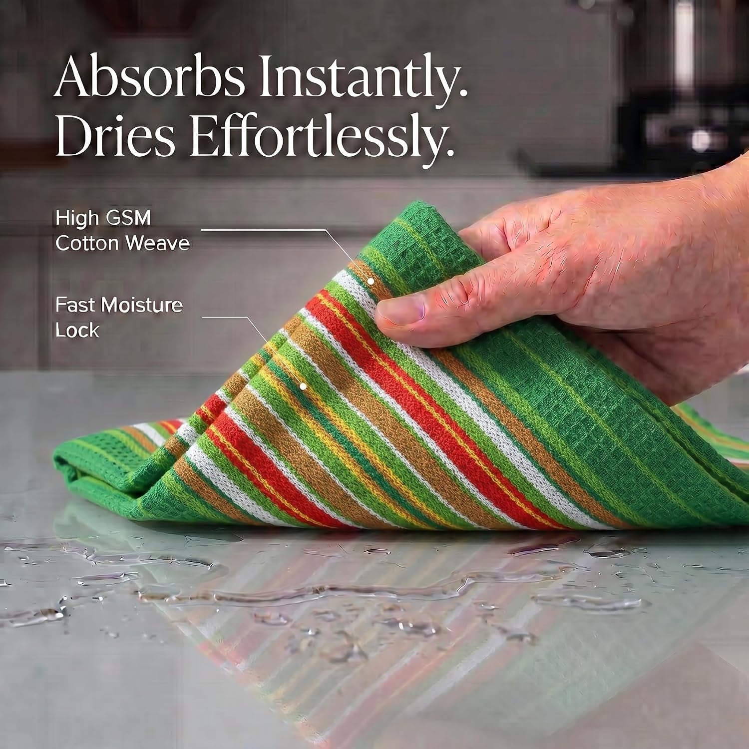 Kitchen Towels Waffle Stripes Dish Towels for Kitchen Leaf Green Set of 6 Kitchen Towels Highly Absorbent Cotton over Sized 20X30 in with Mitered Corners Kitchen Hand Tea Towels