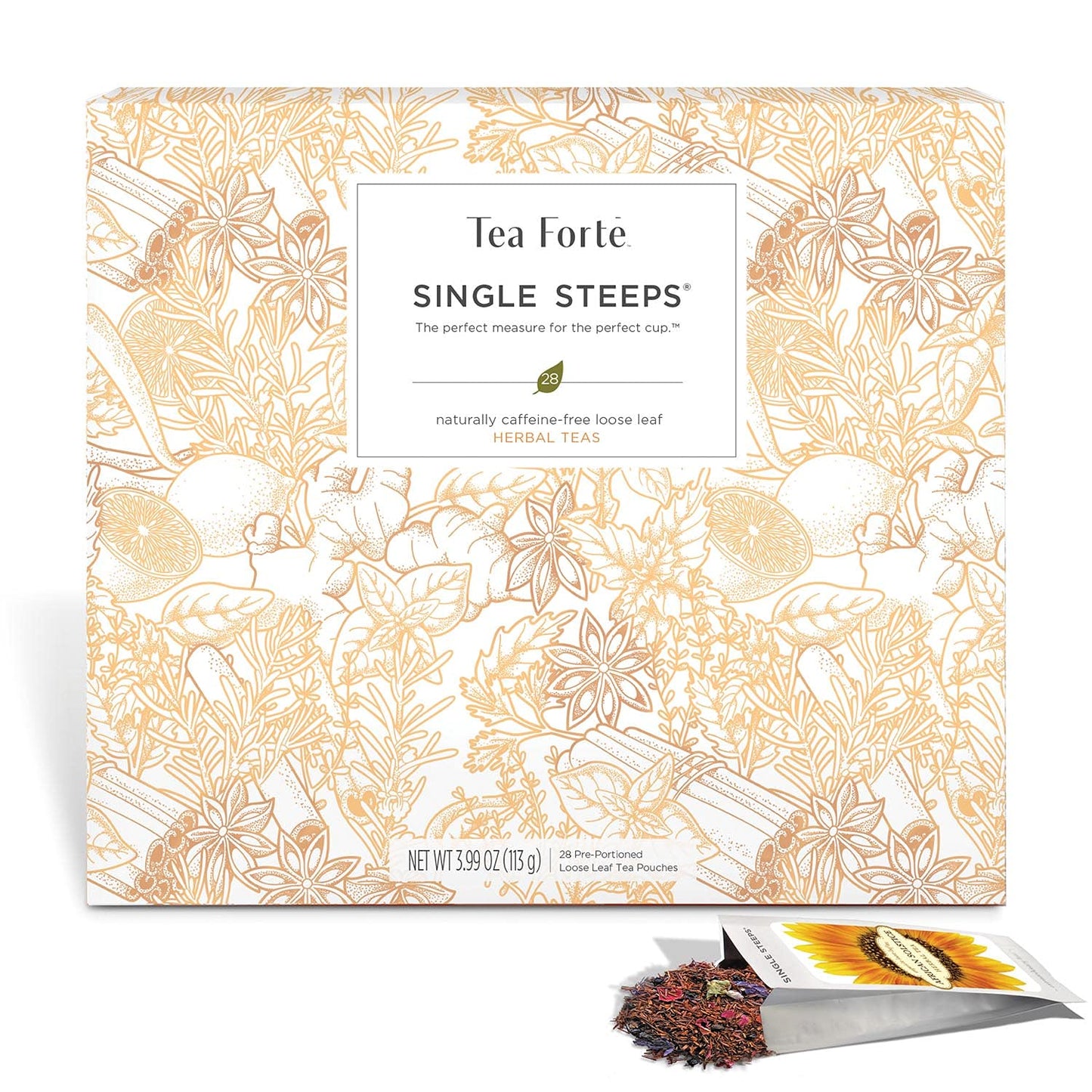 Single Steeps Loose Leaf Tea Sampler Tea Chest, Assorted Variety Tea Box, 28 Single Serve Pouches, Herbal Tea